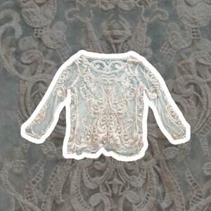 Express‎ Womens Large Pink Lace Sheer Long Sleeve Top Coquette Layering Sheer L